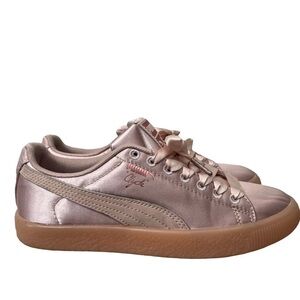 Puma Clyde Rose Pink Cameo Gold Satin Lace Up Sneakers 6
